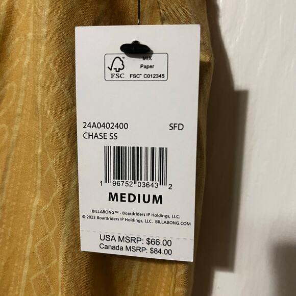 Billabong Billabonic Chase Button Shirt Mens M Short Sleeve Yellow Geo - Picture 7 of 7